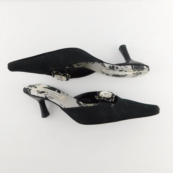 OLIVIA ROSE TAL Crystal Accent Black Suede Slide Mules 8 - Picture 4 of 8